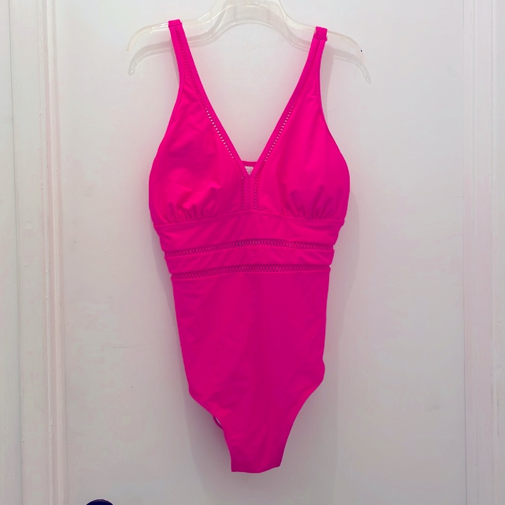 Daci mesh peekaboo hot pink ONE PIECE swimsuit 16W new - Picture 2 of 15